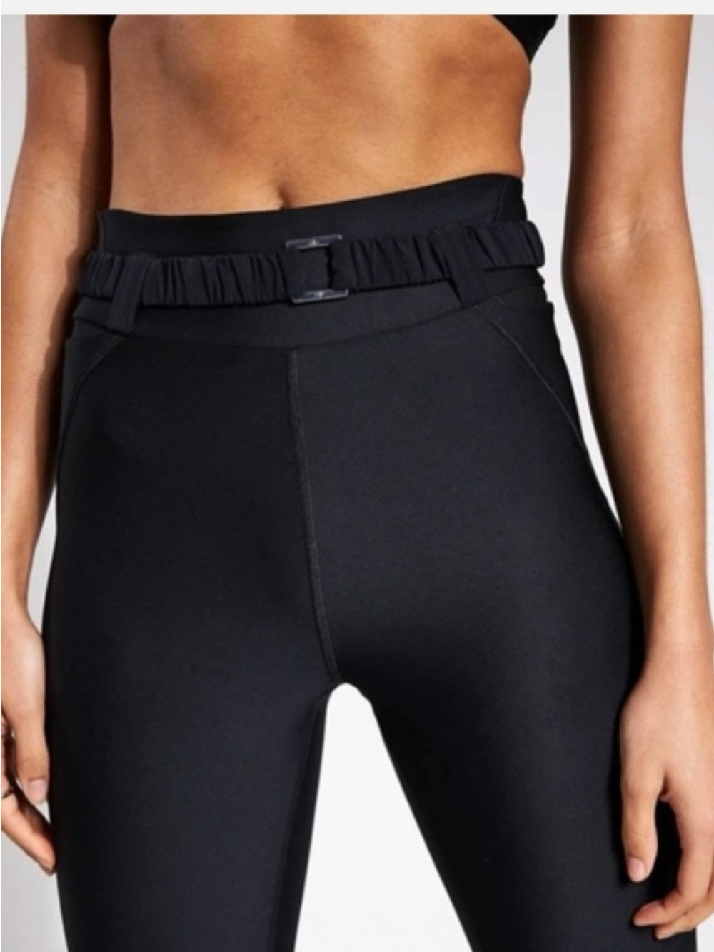 ALO High-Rise Black Active Leggings with Elastic Belt Large